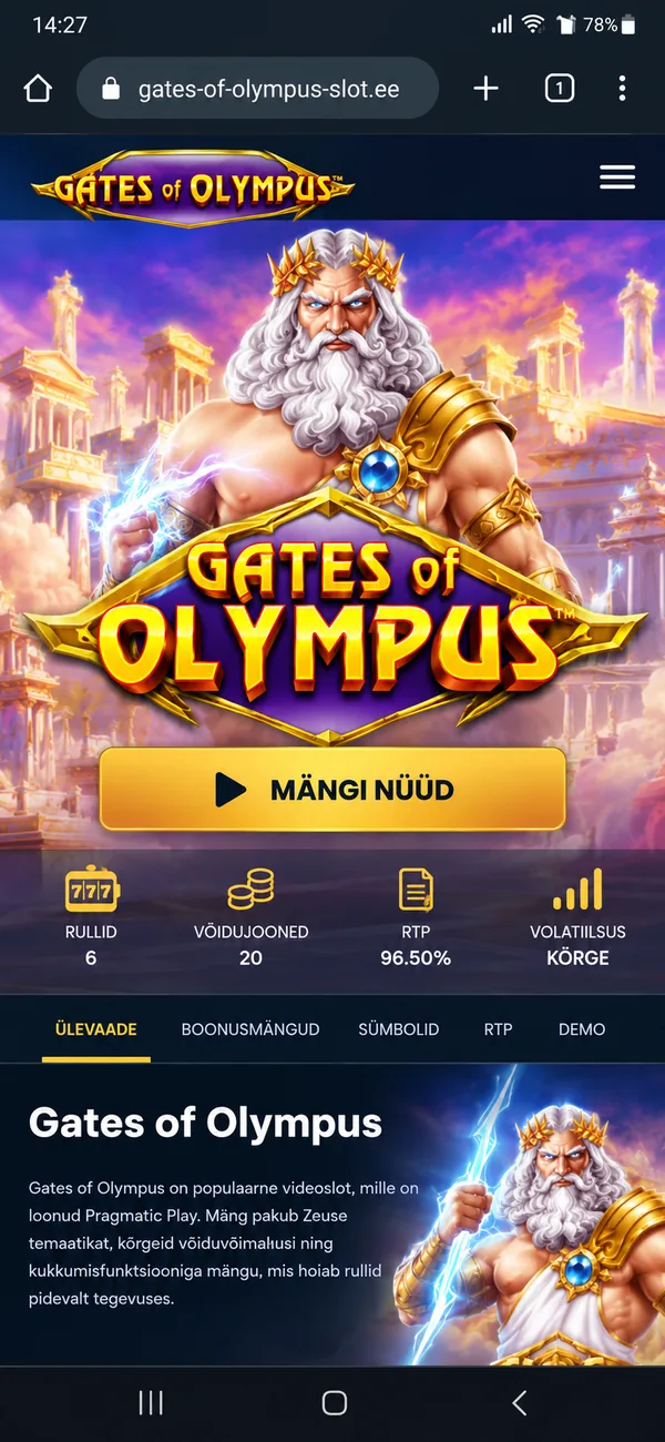 Gates of Olympus veebileht Chrome'i mobiilibrauseris