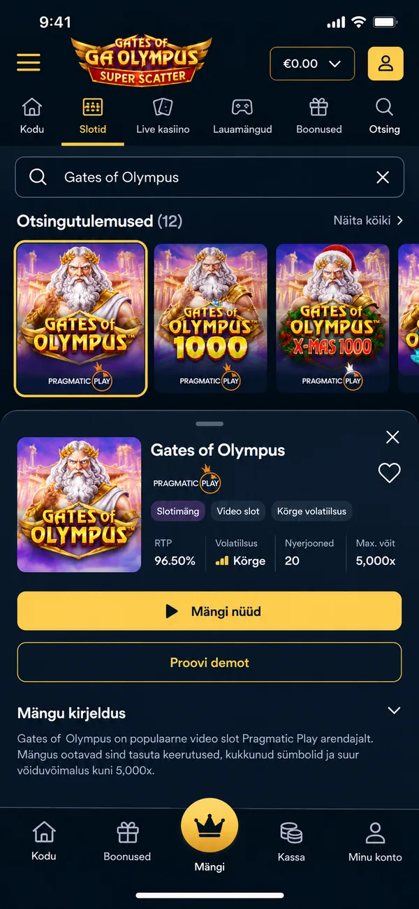 Gates of Olympus otsingutulemus, pakkuja Pragmatic Play ja mänguandmed